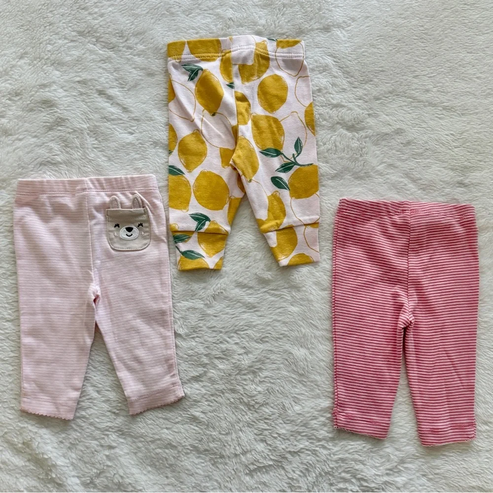 Carter’s Baby Pants Set of 7 Size 3 Months Jeggings Stripes Lemons Solid Colors